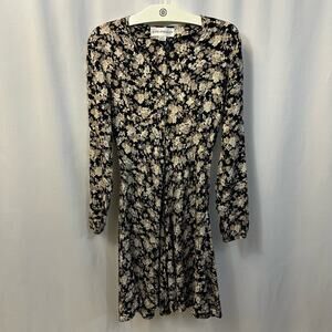 Anne Klein Vintage VTG A Line Black Floral Long Sleeve Buttons Short Dress 4